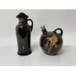 Royal Doulton Kingsware flagon with silver stopper, 19cm high, together with a Nightwatchmen flask,