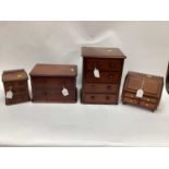 Three miniature mahogany chests of drawers and a miniature bureau