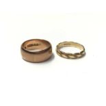 9ct rose gold thick band wedding ring and one other 9ct gold wedding ring (2)