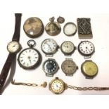 Vintage 9ct rose gold wristwatch, group vintage silver cased wristwatches, silver cased fob watch