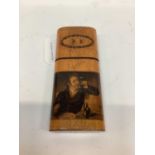 Rare Victorian Mauchline ware cigar case, with a fine penwork scene of a gentleman drinking a glass