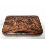 Rare Victorian Mauchline ware snuff box, with a penwork scene entitled 'Tam O'Shanter', the outside