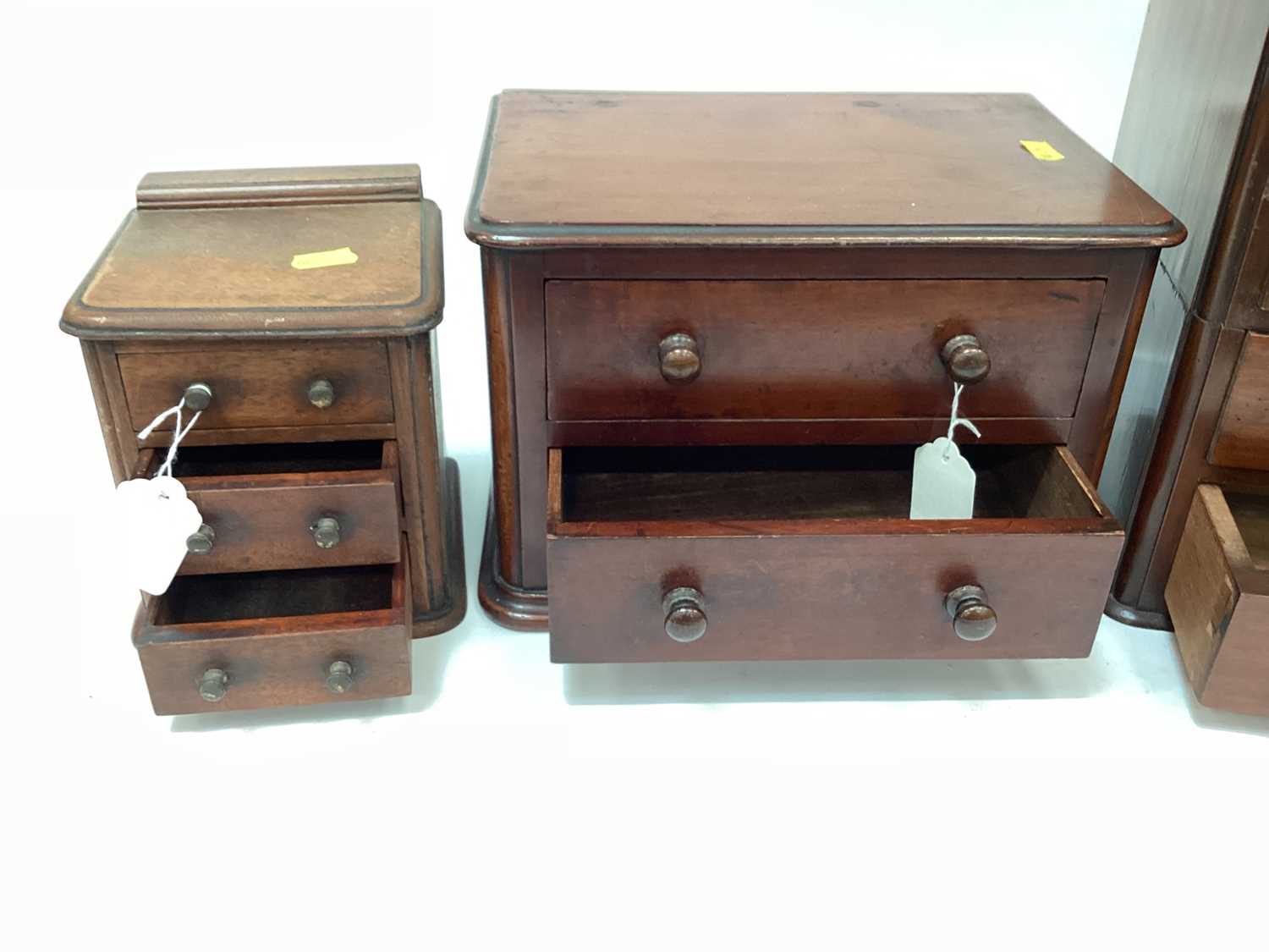 Three miniature mahogany chests of drawers and a miniature bureau - Image 5 of 8