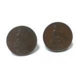 G.B. - Copper Pennies Victoria 1855 (Ornamental trident) GVF - AEF and 1857 (Plain trident) GEF-AU (