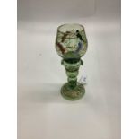 Late 19th century German green glass roemer with fine quality enamelled and gilded decoration and ap