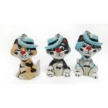 Three Lorna Bailey model cats, each with walking cane