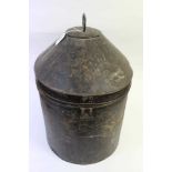19th century japanned tin military helmet tin named to Captain G. Searle R.A.S.C, together with anot