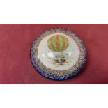 Interesting art glass paperweight with central panel depicting a balloon in flight, captioned 'Von L