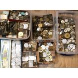 Large quantity of watch and pocket watch parts including cases, dials, glass and accessories