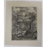 John Crome 1768-1821 etching on chine collé laid to wove support Back of the Mills