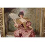 Continental School 19th Century Oil on canvas, an elegant lady in a lavish interior wearing a ball