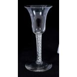 18th century wine glass with bell-shaped bowl on double opaque twist stem on splayed foot 17cm