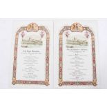 H.M.King Edward VII, two highly decorative Windsor Castle Royal dinner and luncheon menus for Febru