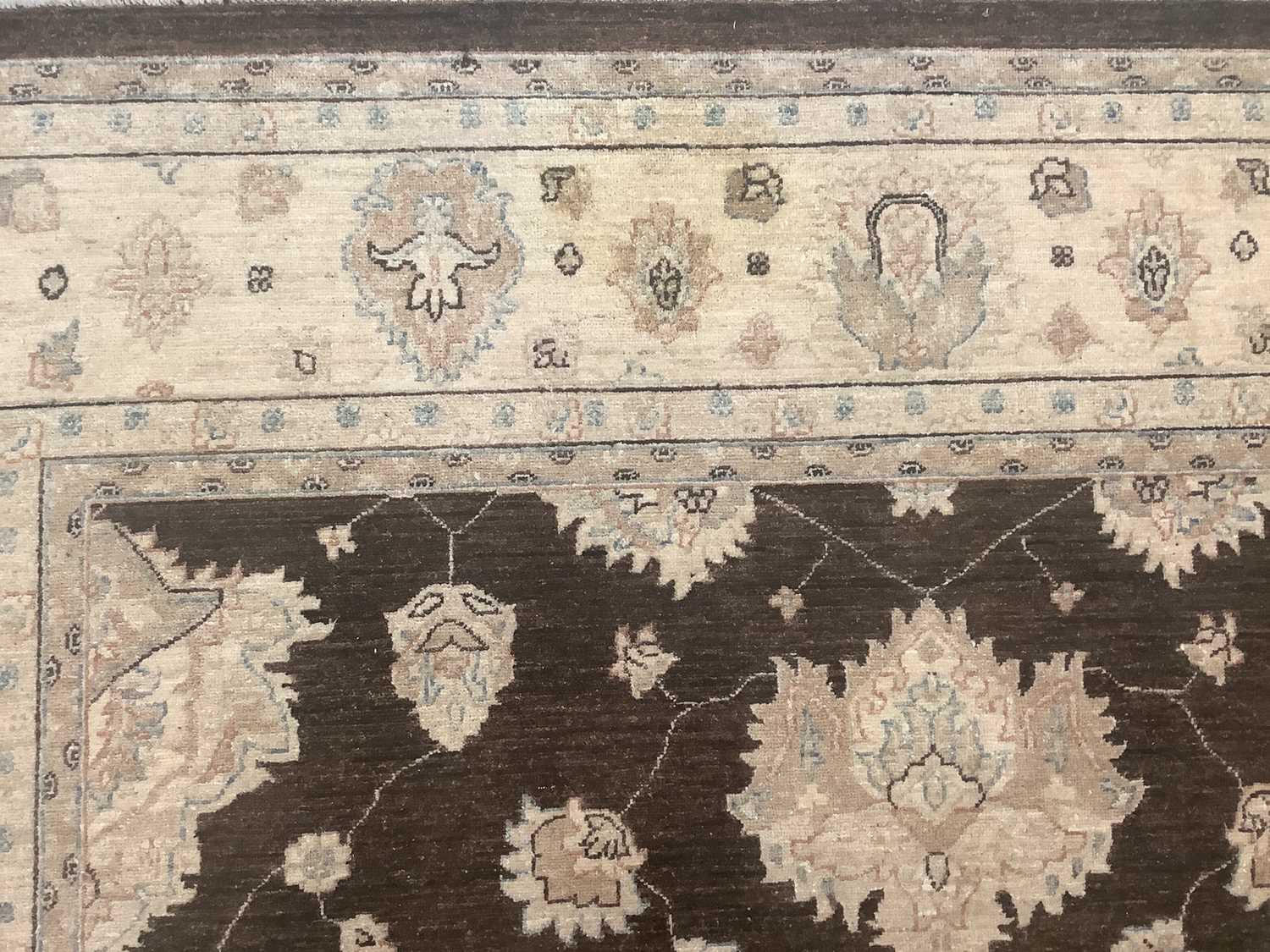 Afghan carpet wool pile carpet with floral design on brown and cream ground, 307cm x 278cm - Bild 4 aus 4