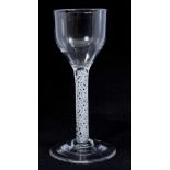 18th century wine glass with plain bowl, double opaque twist stem on splayed foot 14cm