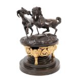 Empire style bronze and ormolu inkwell with horses