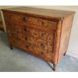 Impressive early 18th century Italian figured walnut crossbanded and marquetry inlaid commode, the t