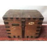 Victorian iron bound oak silver chest with removable trays