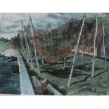 *Dione Page (1936-2021) gouache and pastel on paper - 'The Salmon Nets', signed titled and dated '94