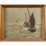 Frederick Dade (1874-1908), oil on canvas - fishing boat in squally seas, signed and dated '98, 35cm