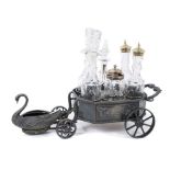 19th century pewter chariot form cruet set