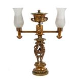 Good George IV brass twin light Argand oil lamp, now converted