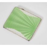 1930s Silver and guilloche wavy green and white guilloche enamel cigarette case