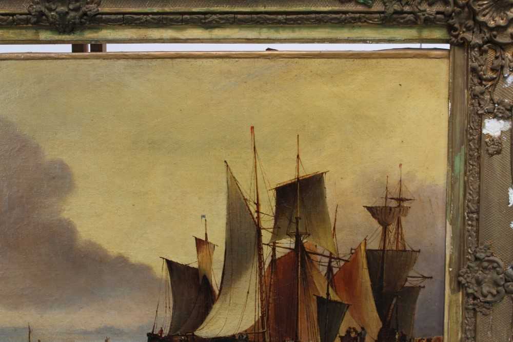 Early 19th century oil on canvas - shipping at anchor, apparently unsigned, 42cm x 71cm, in gilt fra - Bild 5 aus 8