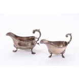 Victorian silver sauce boat and one other sauce boat.
