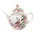 18th century Worcester teapot and cover, polychrome painted in Chinese style, circa 1770