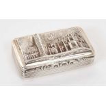 Victorian silver castle top snuff box of rectangular form, featuring Westminster Abbey