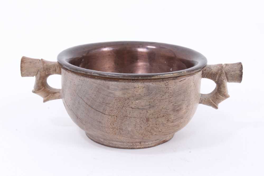Asian wood libation cup with copper lining