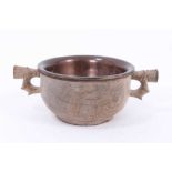 Asian wood libation cup with copper lining