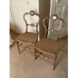 Pair of 19th century caned salon chairs with serves style porcelain plaque mounts