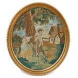 Pair of Regency silk embroidered oval pictures