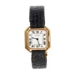 Ladies Cartier 18ct gold wristwatch on leather strap with deployment clasp