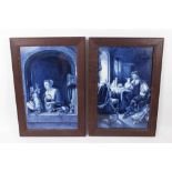 Pair large good quality late 19th century Delft pottery blue and white wall plaques with hand painte