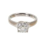 Royal Asscher Cut diamond single stone ring, 2.02cts, I colour grade and VVS2 clarity in platinum se