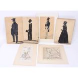 Attributed to Richard Dighton (1795-1880) watercolour silhouette, five various others