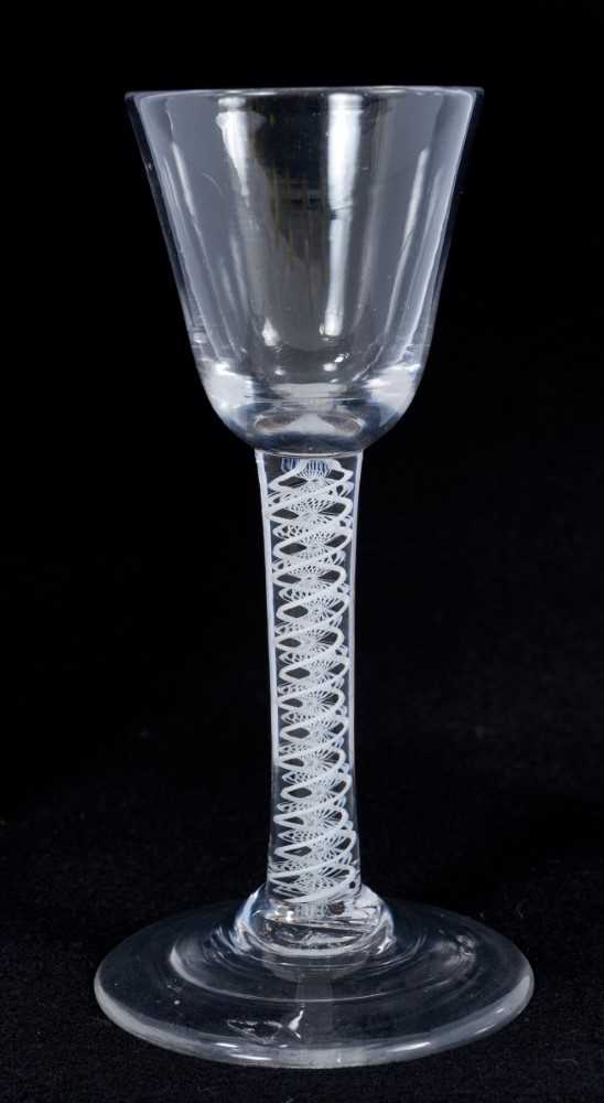 18th century wine glass with plain bowl, double opaque twist stem on splayed foot 14.5cm