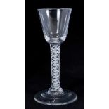 18th century wine glass with plain bowl, double opaque twist stem on splayed foot 14.5cm