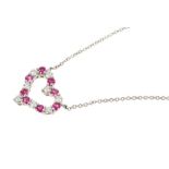 Tiffany & Co. Diamond ruby and platinum heart pendant necklace