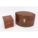Georgian style navette form partridge wood tea caddy, together with a small caddy style jewellery bo
