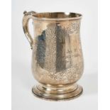 Victorian silver mug of baluster form, with engraved fern leaf decoration