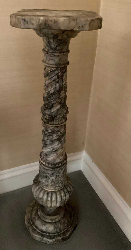 Victorian variagated marble column, with canted square plateau, 100cm high