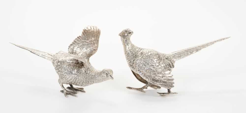 Pair of English cast silver game birds by Edward Barnard London 1963