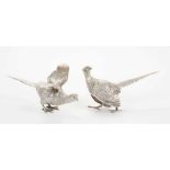 Pair of English cast silver game birds by Edward Barnard London 1963