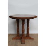 Octagonal top oak side table by David Langstaff in the Mouseman tradition