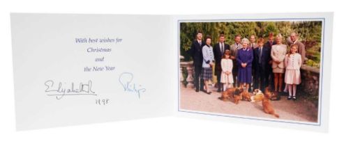 H.M. Queen Elizabeth II and H.R.H. The Duke of Edinburgh, signed 1998 Christmas card with twin gilt