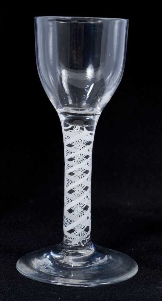 18th century wine glass with plain bowl, double opaque twist stem on splayed foot 13.5cm high